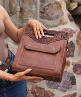 Trinity Ranch Floral Tooled Crossbody Bag Brown